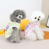 Spring and summer pet clothing: Cute floral vests, simple letter cute dog clothes, pet dog checkered clothing details Picture
